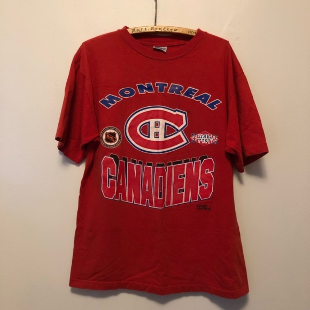 Vintage Montreal Canadiens T-shirt Single Stitch Size Large Chalk Lineq